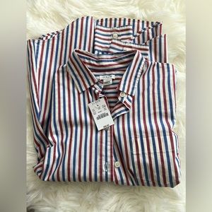 J.Crew Long Sleeve Button-Down Shirt Stripe Red/White/Blue Women’s Size XXS NWT